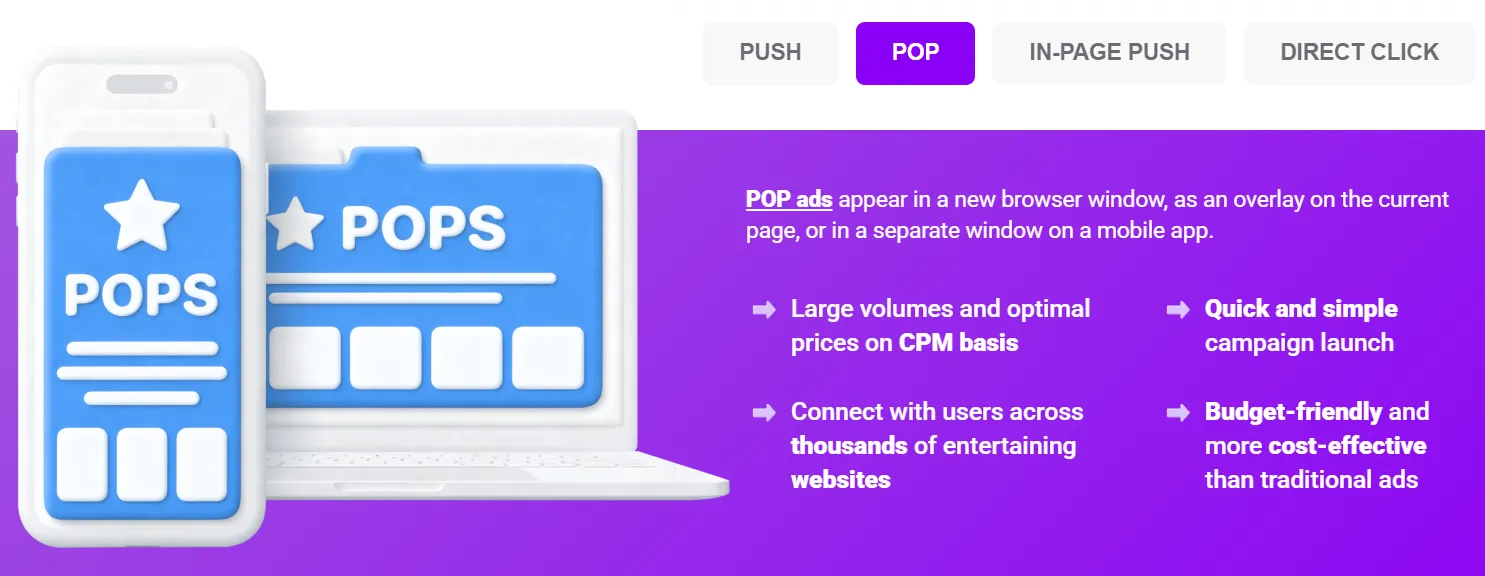 ROIads Pop ad formats
