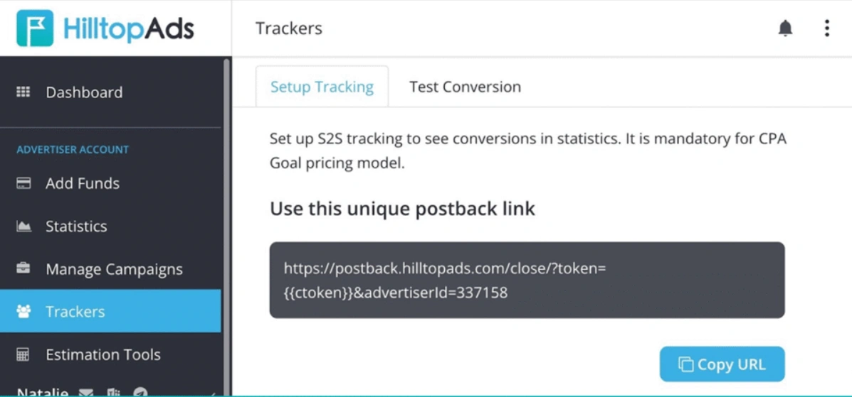 Set up tracker in HilltopAds